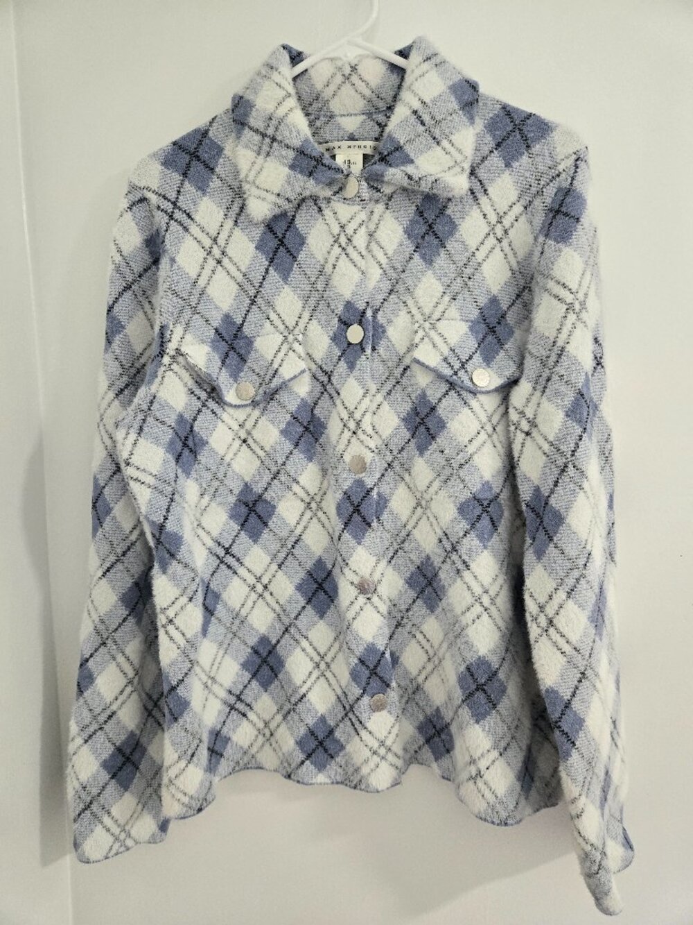 Max Studio Women’s Blue Plaid Jacket – Extra Large, Stylish Casual Layered Coat